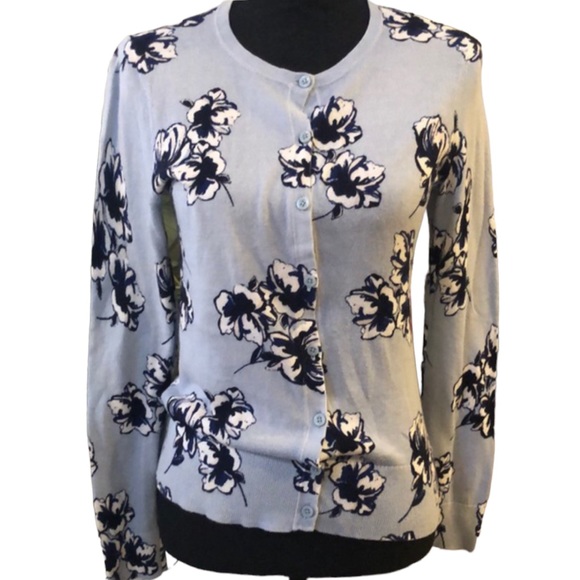 ANN TAYLOR FLORAL KNIT CARDIGAN BLUE SIZE SMALL - Picture 1 of 14